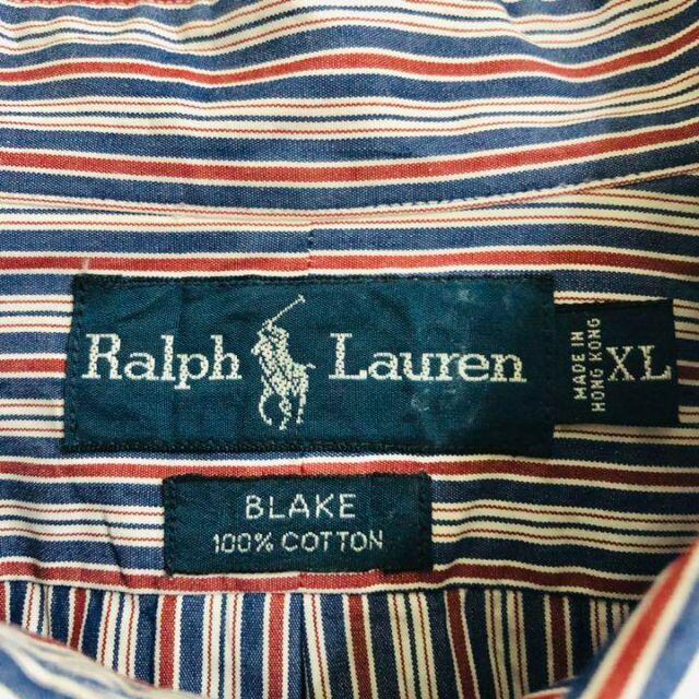 《ラルフローレン》カラーストライプシャツ 刺繍ロゴ XL メンズ