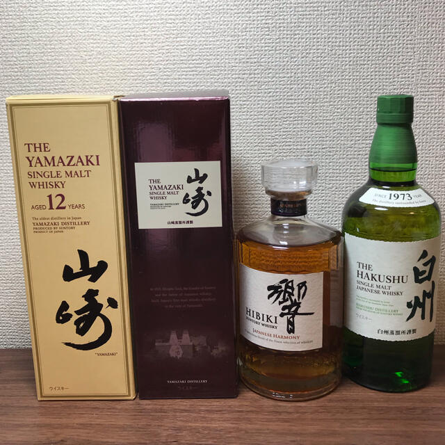 サントリー(サントリー)の山崎12年、山崎NV、響ジャパニーズハーモニー、白州 食品/飲料/酒の酒(ウイスキー)の商品写真