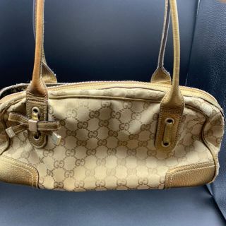 グッチ(Gucci)のGUCCI グッチ GG柄 リボン キャンバス × レザー ハンド バッグ(ハンドバッグ)