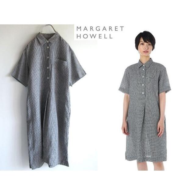 MARGARET HOWELL(マーガレットハウエル)の美品 マーガレットハウエル 18SS リネンシャツワンピース 2 ゆったり レディースのワンピース(ひざ丈ワンピース)の商品写真