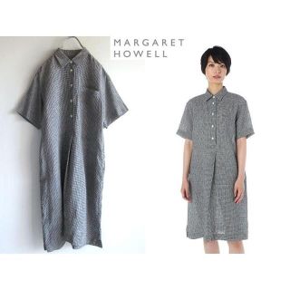 マーガレットハウエル(MARGARET HOWELL)の美品 マーガレットハウエル 18SS リネンシャツワンピース 2 ゆったり(ひざ丈ワンピース)