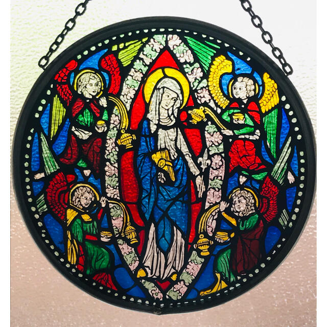 ウィングド・ハート社　天使達と聖母マリアハンドペイントステンドグラス