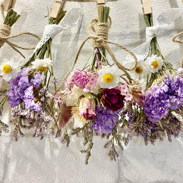 ドライフラワー スワッグ ガーランド❁263 紫ピンク 薔薇スターチス 花束♪ ドライフラワー スワッグ ガーランド❁263 紫ピンク 薔薇スターチス 花束♪