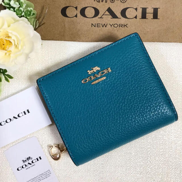 COACH - 新色☆COACH コーチ 二つ折り財布 2つ折り ブルー グリーン 青 ...