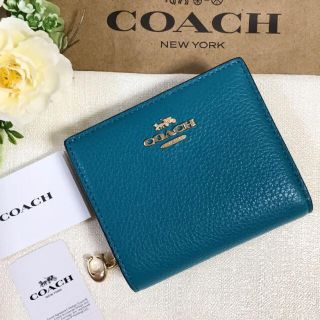 COACH - 新色☆COACH コーチ 二つ折り財布 2つ折り ブルー グリーン 青