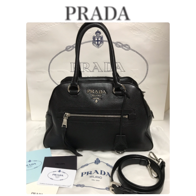 【美品】PRADA レザー 2way ハンドバッグ ボストン