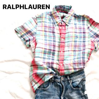 ラルフローレン(Ralph Lauren)の【RALPHLAUREN】麻100% レディース半袖シャツ　チェック　Mサイズ(シャツ/ブラウス(半袖/袖なし))