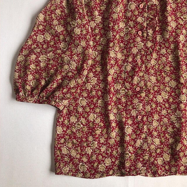 Santa Monica(サンタモニカ)のused レトロ フリルネック ブラウス 古着 ヴィンテージ vintage レディースのトップス(シャツ/ブラウス(半袖/袖なし))の商品写真