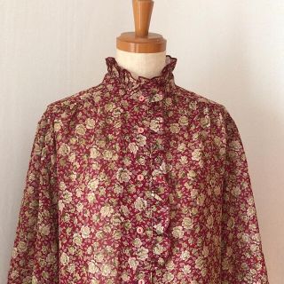 サンタモニカ(Santa Monica)のused レトロ フリルネック ブラウス 古着 ヴィンテージ vintage(シャツ/ブラウス(半袖/袖なし))