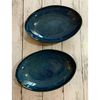 ブルーオーバルボウル 2枚 和洋食器 中皿 中鉢 美濃焼 オシャレ 陶器 楕円皿(食器)