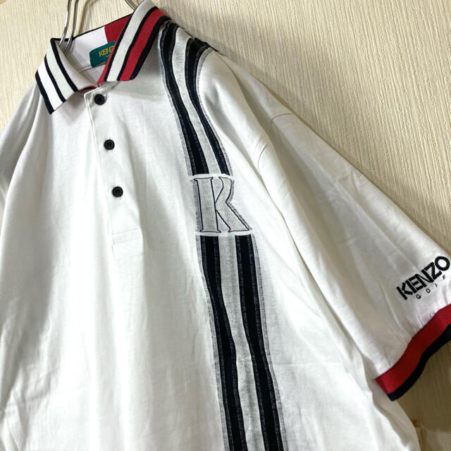 KENZO ケンゾー ポロシャツ ホワイト 襟可愛い 袖ロゴ刺繍  L 90s