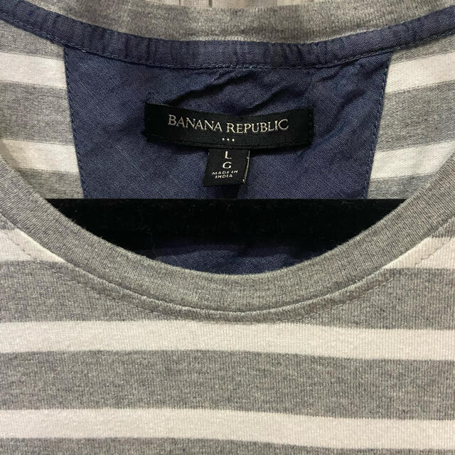 Banana Republic(バナナリパブリック)の美品☆BANANA REPUBLIC ボーダーポケットＴシャツ　Ｌ　グレー×白 メンズのトップス(Tシャツ/カットソー(半袖/袖なし))の商品写真