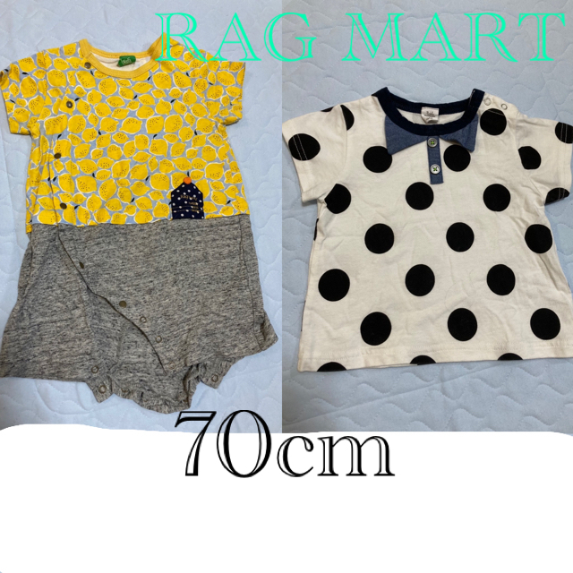 RAG MART(ラグマート)のRAG MART 70cm レモン柄ロンパース　ドットTシャツ キッズ/ベビー/マタニティのベビー服(~85cm)(ロンパース)の商品写真