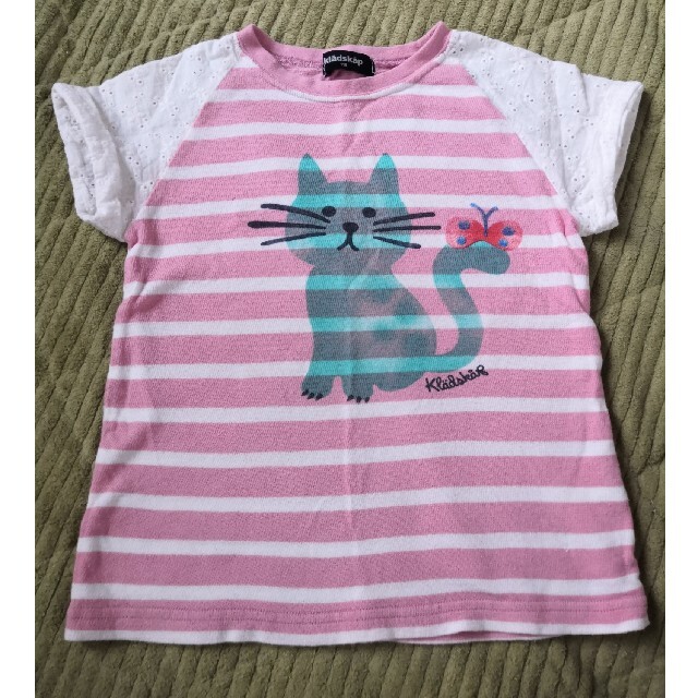 kladskap(クレードスコープ)のクレードスコープ☆半袖Tシャツ ねこ ピンクストライプ size110センチ キッズ/ベビー/マタニティのキッズ服女の子用(90cm~)(Tシャツ/カットソー)の商品写真