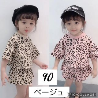 即納 90 韓国子供服 レオパード トップス ショートパンツ セットアップ(その他)