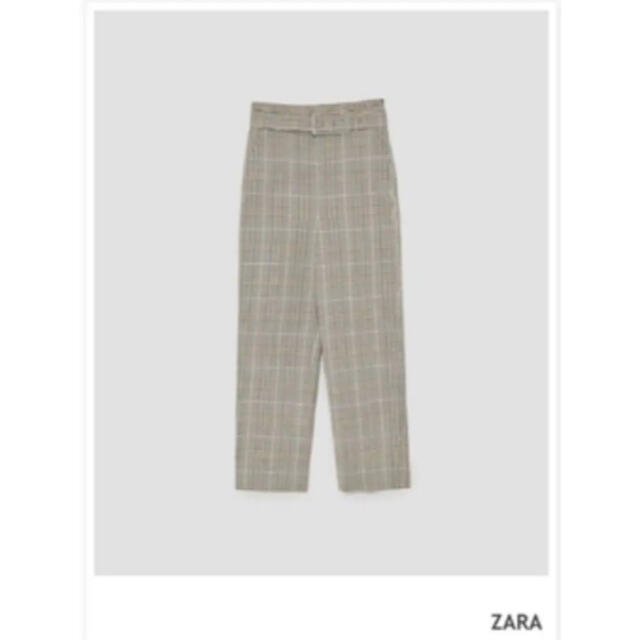 ZARA(ザラ)のZARA パンツ　ベルト付きパンツ　チェック　グレー　ベージュ　S レディースのパンツ(カジュアルパンツ)の商品写真