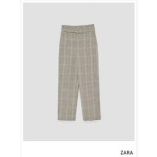 ザラ(ZARA)のZARA パンツ　ベルト付きパンツ　チェック　グレー　ベージュ　S(カジュアルパンツ)