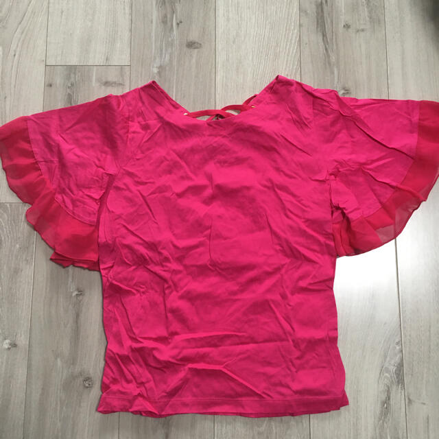 mysty woman(ミスティウーマン)の背中編み上げリボンフリルフレア袖トップスピンク レディースのトップス(Tシャツ(半袖/袖なし))の商品写真