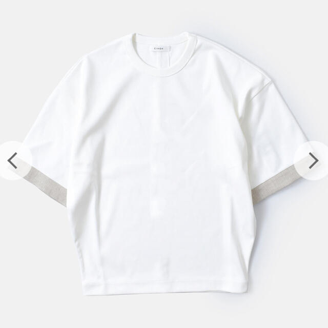 Demi-Luxe BEAMS(デミルクスビームス)の CINOH(チノ) コットンフライスドロップショルダーTシャツ　ホワイト メンズのトップス(Tシャツ/カットソー(半袖/袖なし))の商品写真