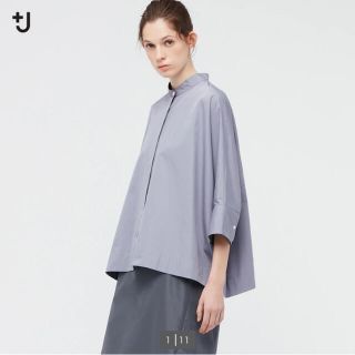 ジルサンダー(Jil Sander)のスーピマコットンドルマンスリーブシャツ（7分袖）　グレー　S(シャツ/ブラウス(長袖/七分))