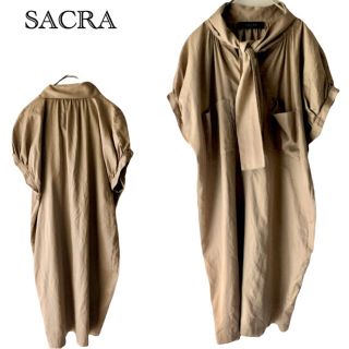 サクラ(SACRA)のSACRA  サクラ  シャツワンピース   ボウタイシャツ コクーン 膝丈(ひざ丈ワンピース)