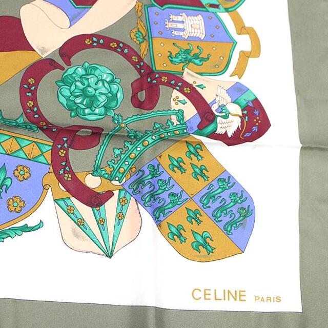 美品 セリーヌ CELINE 大判スカーフ 緑系 シルク100％【53983】