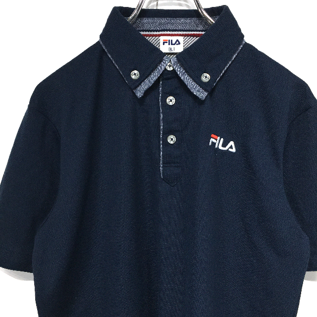 FILA(フィラ)の〇FILA☆半袖ポロシャツ☆L☆ネイビー☆ロゴ刺繍☆二重襟☆K12〇 メンズのトップス(ポロシャツ)の商品写真