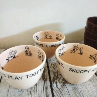 スヌーピー(SNOOPY)のスヌーピー メラミンボウル３点 ベージュ ヴィンテージSNOOPY(食器)