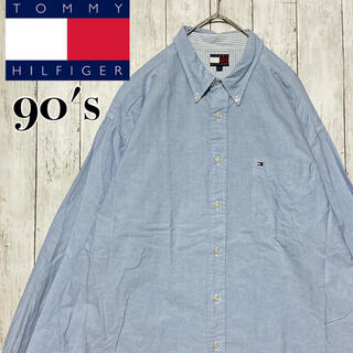 トミーヒルフィガー(TOMMY HILFIGER)の90s TOMMY トミーヒルフィガー BDシャツ 刺繍ロゴ ブルー XL(シャツ)