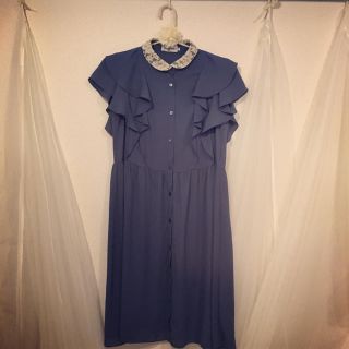 アナトリエ(anatelier)の美品♡Bonmercrie クラシックレース襟ワンピース 36 ブルー(ひざ丈ワンピース)