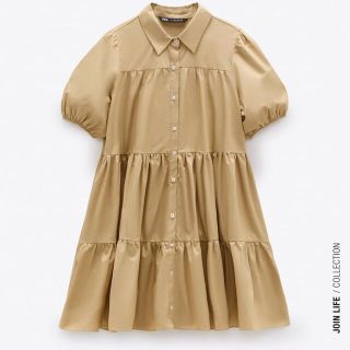 ザラ(ZARA)のzara  ティアードワンピース　ベージュ　Ｍ(ミニワンピース)