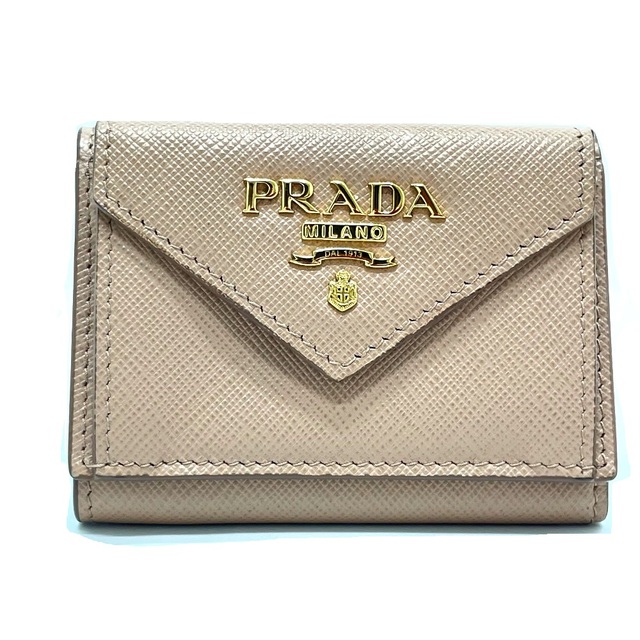 レディースプラダ PRADA コンパクトウォレット 1MH021 ロゴ 3つ折り財布 レザー CIPRIA ピンクベージュ系