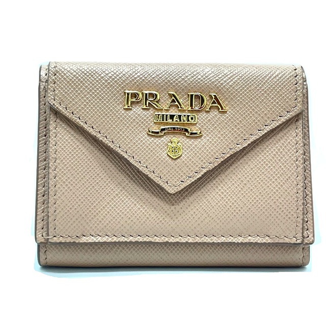 プラダ PRADA コンパクトウォレット 1MH021 ロゴ 3つ折り財布 レザー CIPRIA ピンクベージュ系