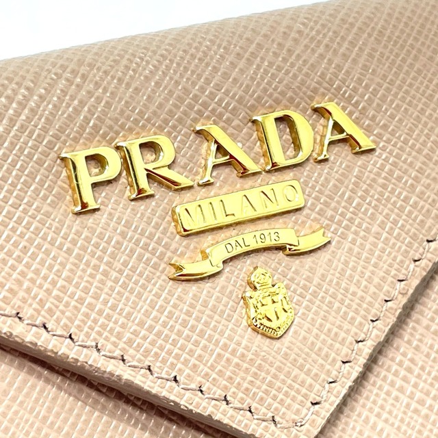 プラダ PRADA コンパクトウォレット 1MH021 ロゴ 3つ折り財布 レザー CIPRIA ピンクベージュ系