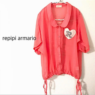 レピピアルマリオ(repipi armario)のレピピアルマリオ オレンジ シースルーシャツ M 半袖 ブラウス レディース(シャツ/ブラウス(半袖/袖なし))