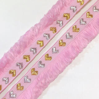 【ザ-92】ピンク　ハート　フリンジテープ　タッセル　リボン(各種パーツ)