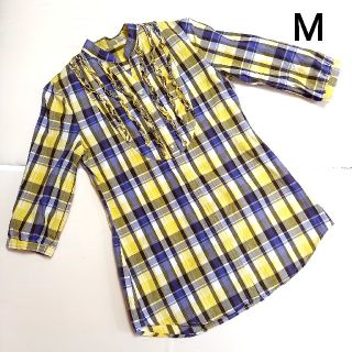 チュニック　フリル　チェック　黄色　M(チュニック)