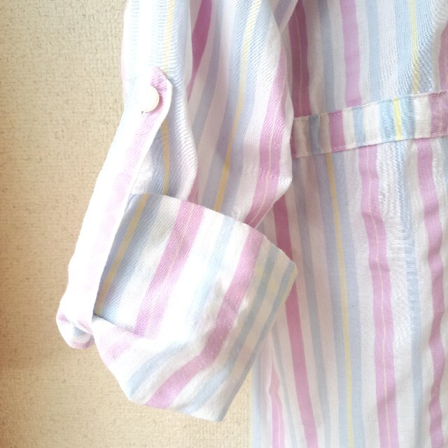 ニッセン(ニッセン)の長袖 チュニックシャツ ストライプ ピンク系　M レディースのトップス(シャツ/ブラウス(長袖/七分))の商品写真