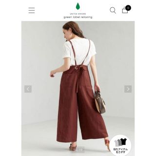 ユナイテッドアローズグリーンレーベルリラクシング(UNITED ARROWS green label relaxing)のリネン　バックリボン　サロペット　美品(サロペット/オーバーオール)