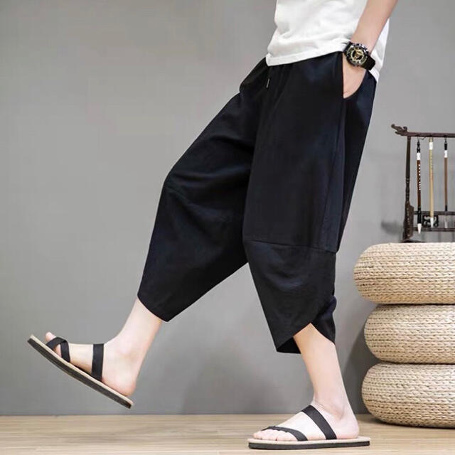 大人気 パンツ サルエル 韓国 七分丈 ブラック サンダル Tシャツ 夏 春黒 メンズのパンツ(サルエルパンツ)の商品写真