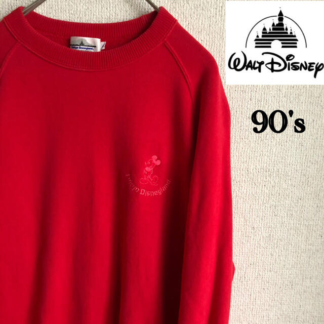 Disney(ディズニー)の90s Disney mickey スウェット　トレーナー　レッド　L ミッキー レディースのトップス(トレーナー/スウェット)の商品写真