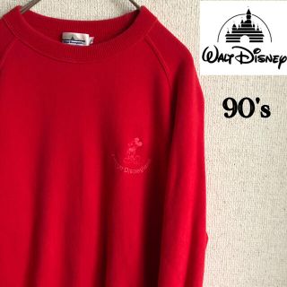 ディズニー(Disney)の90s Disney mickey スウェット　トレーナー　レッド　L ミッキー(トレーナー/スウェット)