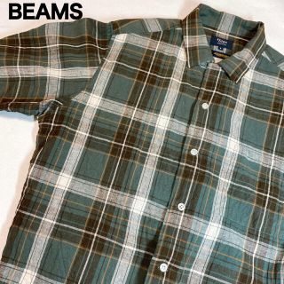 ビームス(BEAMS)のリネン素材で涼しく着れる♪BEAMS半袖チェックシャツ　Sサイズ(シャツ/ブラウス(半袖/袖なし))