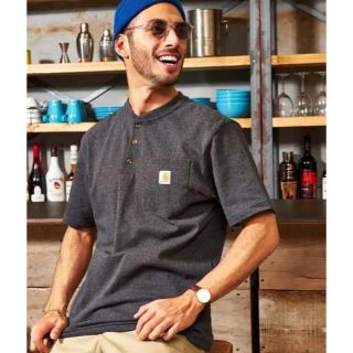 カーハート(carhartt)の新品☆カーハート ヘンリーネック Tシャツ　Mサイズ　グレー(Tシャツ/カットソー(半袖/袖なし))