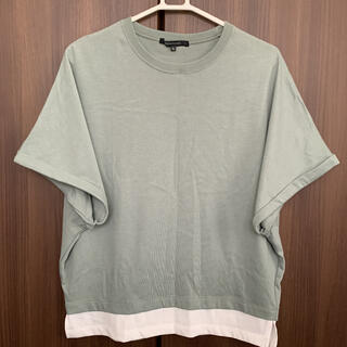 Tシャツ　カットソー　重ね着　ゆったり　くすみグリーン(カットソー(半袖/袖なし))