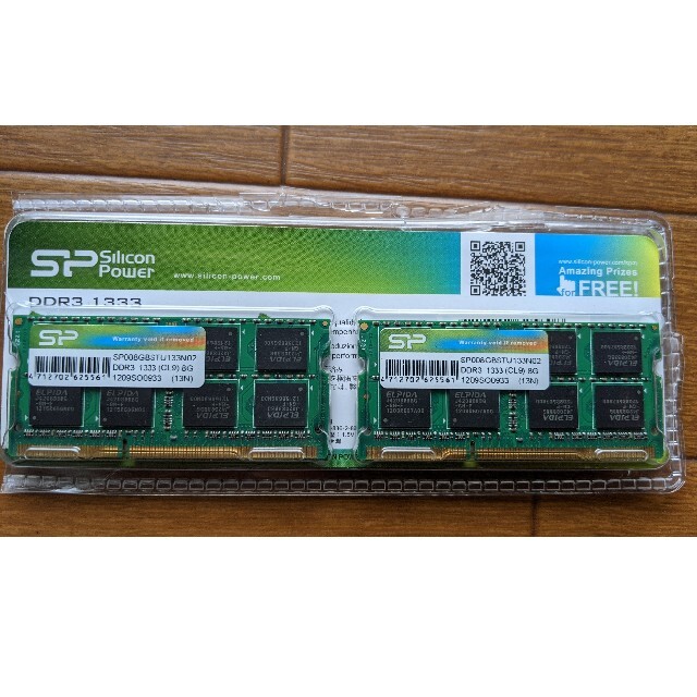 ノートPC用メモリ8GB✕2枚 DDR3 sodimm 1333MHz