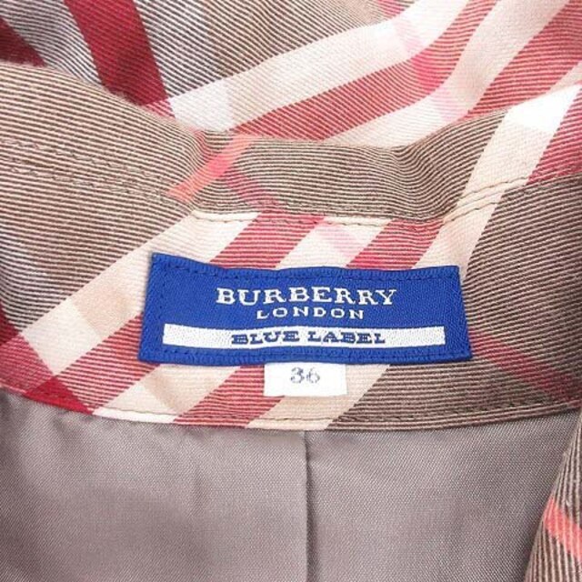 BURBERRY BLUE LABEL(バーバリーブルーレーベル)のバーバリーブルーレーベル ワンピース チェック ウール混 36 S 茶 ピンク レディースのワンピース(ひざ丈ワンピース)の商品写真