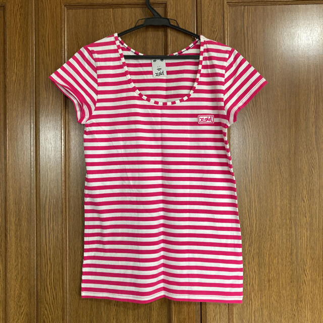X-girl(エックスガール)のX-girl ボーダー　Tシャツ　ロゴ レディースのトップス(Tシャツ(半袖/袖なし))の商品写真