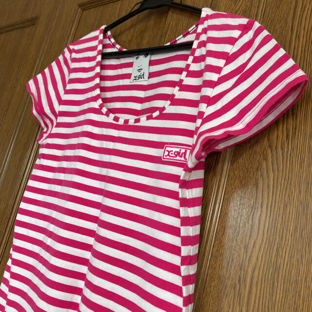 X-girl(エックスガール)のX-girl ボーダー　Tシャツ　ロゴ レディースのトップス(Tシャツ(半袖/袖なし))の商品写真
