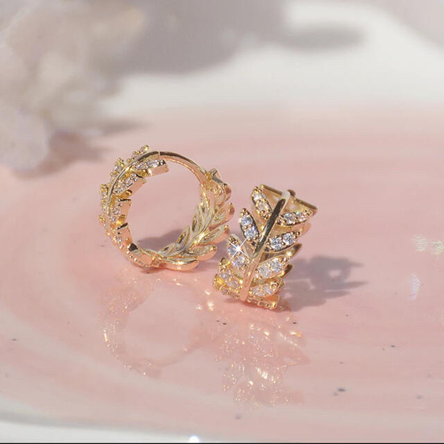 AHKAH(アーカー)のleaf circle zirconia 14 18k real gold レディースのアクセサリー(ピアス)の商品写真